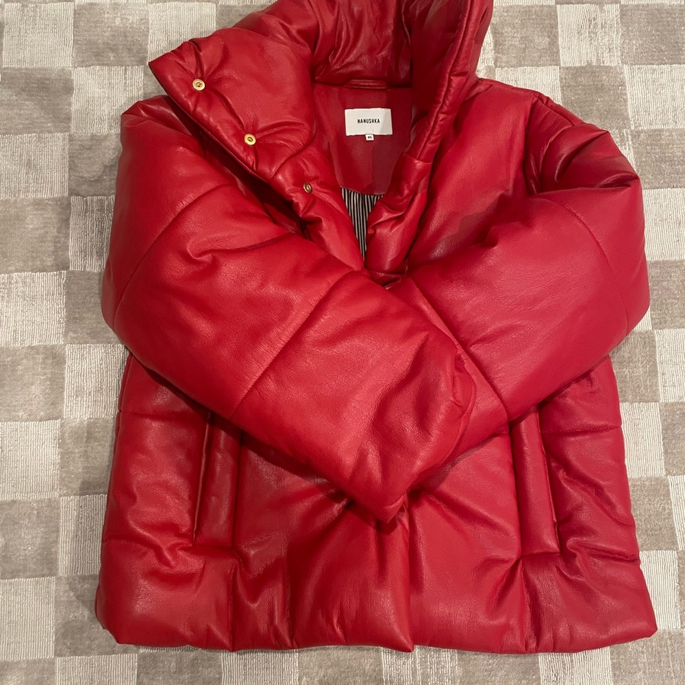 Nanushka vegan leather red jacket